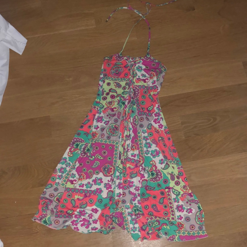 Neon Paisley Colored Halter Dress